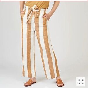 Tie-waist linen pant in stripe